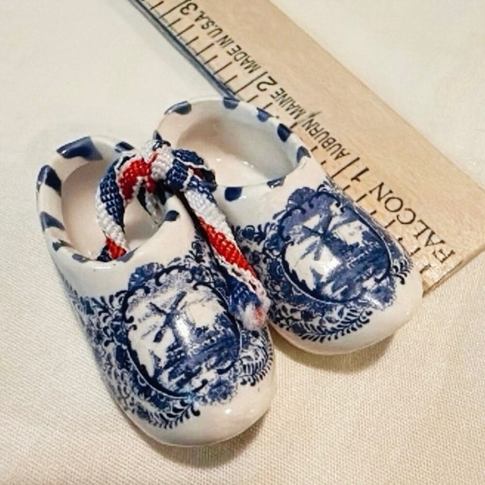 Handmade Holland Delft Blue Mini Clogs • Model M25 • 2” • Crazing Present